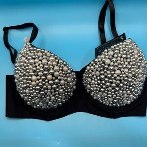 ✨ Black Pearl Bra 32B Push Up Clubwear Burlesque Dance Costume Top NWT ✨